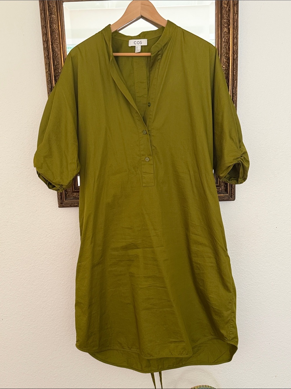 COS Olive Green Short-Sleeve Midi Shirt Dress